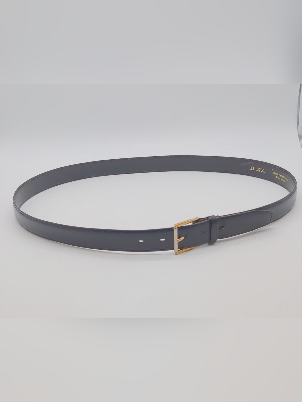 Aniline Finished Classic Black Leather Belt with Gold Buckle Sz 44